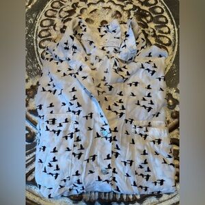 Bird Print Button-Up Blouse JUST LIVING M